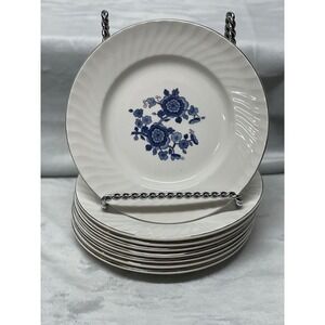Royal Heritage Blue Floral Bread and Butter Plates Set of 8 Fine China 6.25"